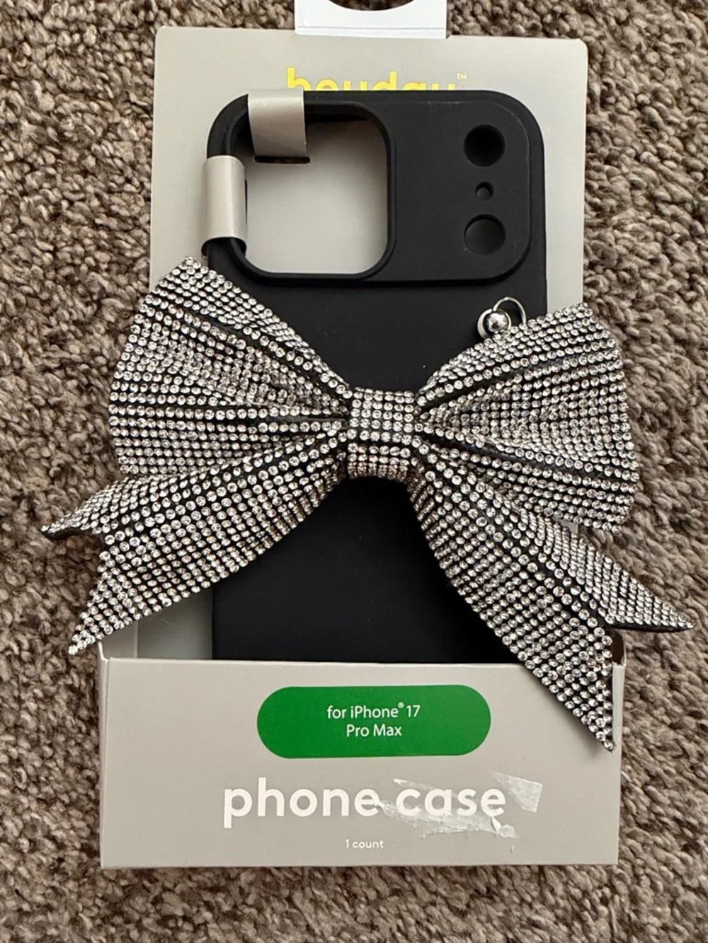 heyday Black Phone Case with Sparkling Rhinestone Bow